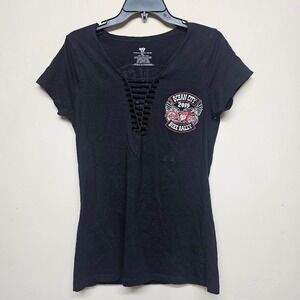 Ocean City 2019 Bike Rally Lace Up Biker Tee Womens XL Vance